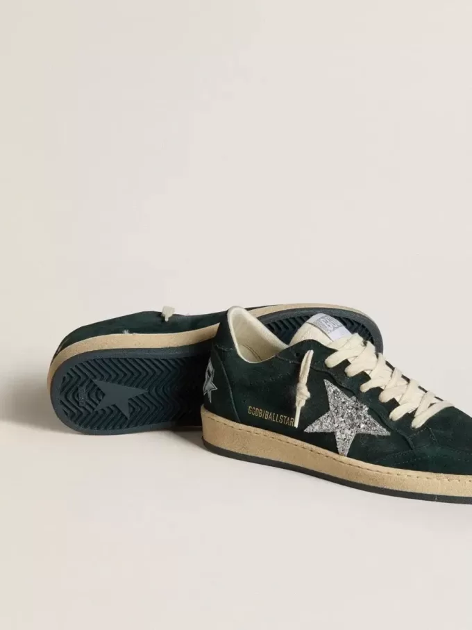Ball Star da donna in pelle scamosciata verde con stella glitterata argento Ball Star da donna in pelle scamosciata verde con stella glitterata argento