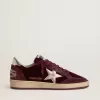 Ball Star da donna in velluto bordeaux con stella e linguetta sul tallone in pelle metallizzata dorata