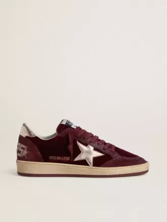 Ball Star da donna in velluto bordeaux con stella e linguetta sul tallone in pelle metallizzata dorata