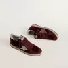 Ball Star da donna in velluto bordeaux con stella e linguetta sul tallone in pelle metallizzata dorata