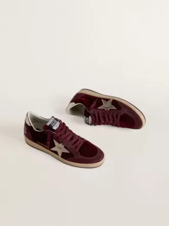 Ball Star da donna in velluto bordeaux con stella e linguetta sul tallone in pelle metallizzata dorata