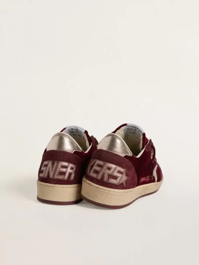 Ball Star da donna in velluto bordeaux con stella e linguetta sul tallone in pelle metallizzata dorata