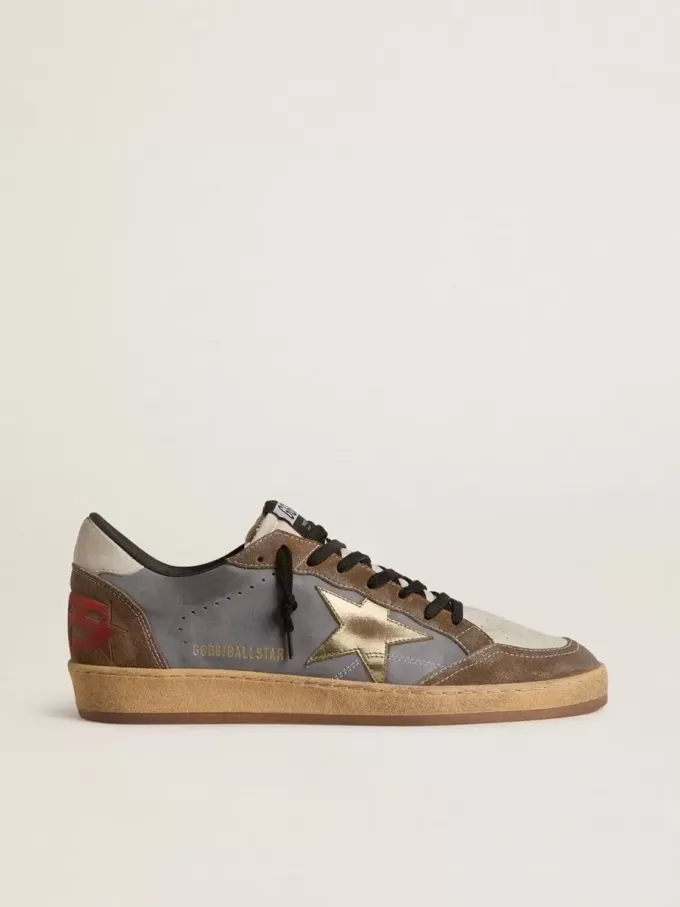 Ball Star da uomo in nabuk e pelle scamosciata con stella metallizzata dorata