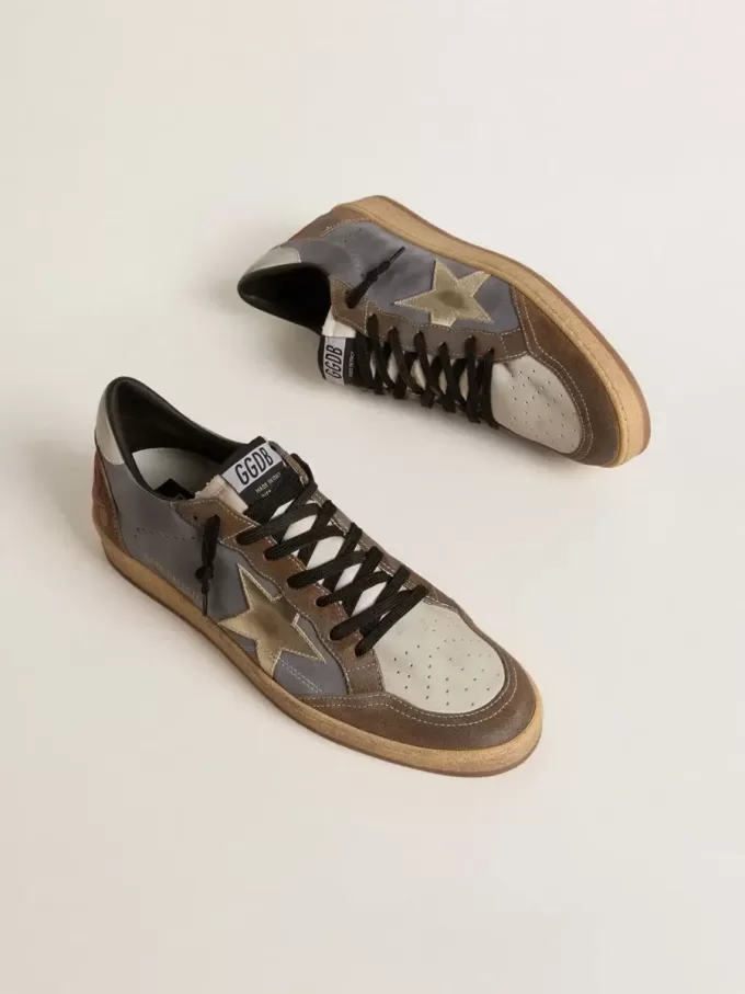 Ball Star da uomo in nabuk e pelle scamosciata con stella metallizzata dorata