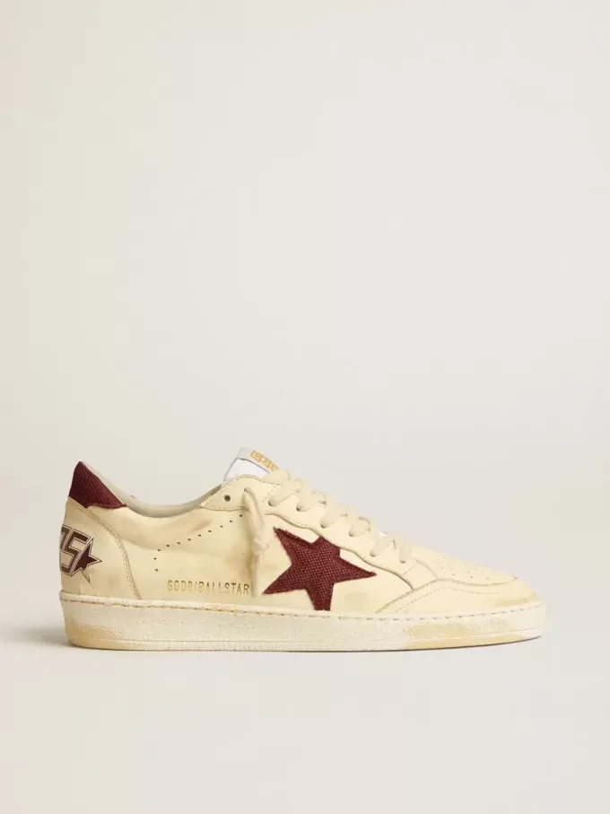 Ball Star da uomo in nappa beige con stella in mesh bordeaux e linguetta sul tallone