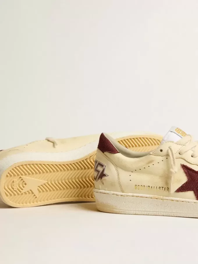 Ball Star da uomo in nappa beige con stella in mesh bordeaux e linguetta sul tallone