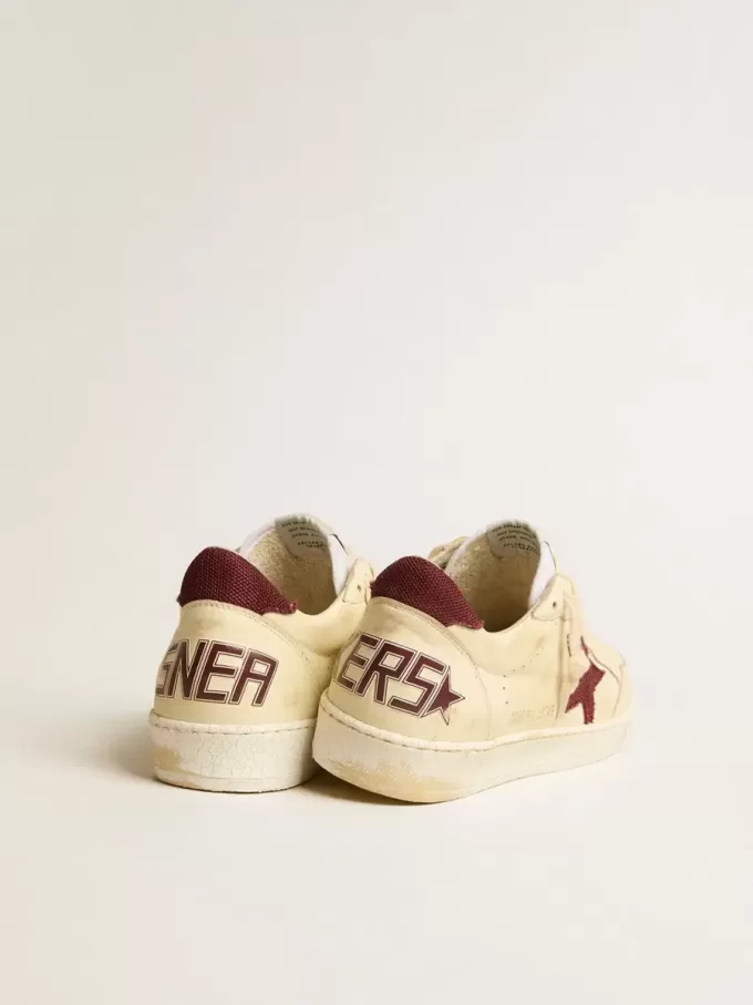 Ball Star da uomo in nappa beige con stella in mesh bordeaux e linguetta sul tallone