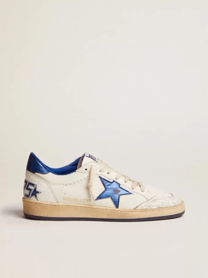 Ball Star da uomo in nappa bianca con stella blu e linguetta sul tallone