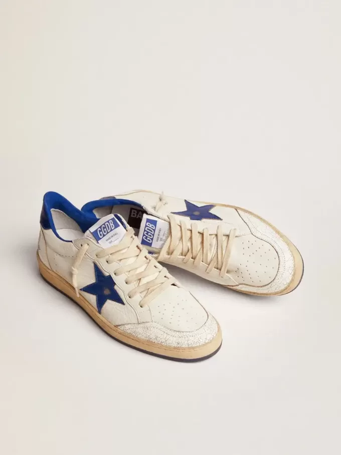 Ball Star da uomo in nappa bianca con stella blu e linguetta sul tallone