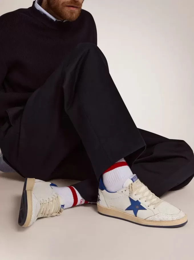 Ball Star da uomo in nappa bianca con stella blu e linguetta sul tallone