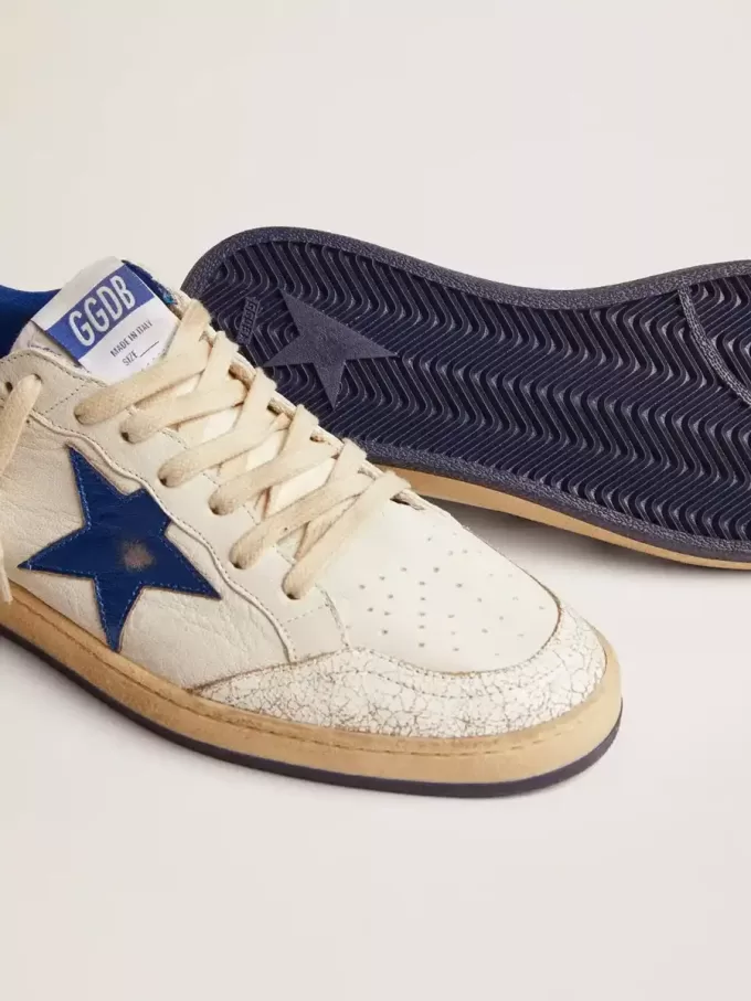 Ball Star da uomo in nappa bianca con stella blu e linguetta sul tallone