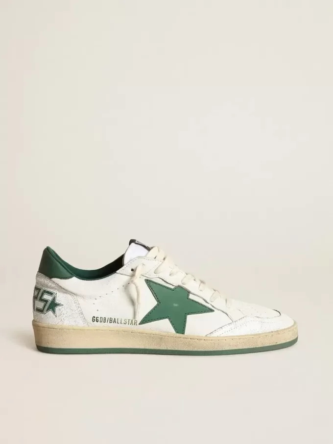 Ball Star da uomo in nappa bianca con stella e linguetta sul tallone in pelle verde