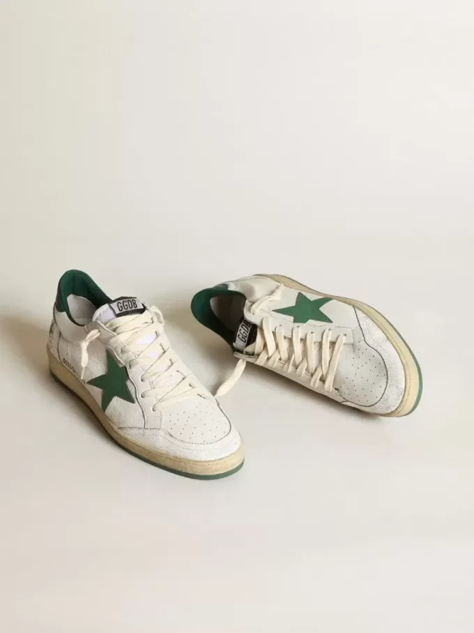 Ball Star da uomo in nappa bianca con stella e linguetta sul tallone in pelle verde