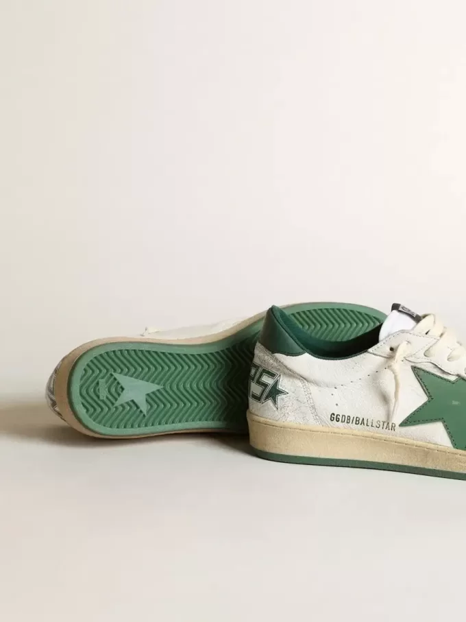 Ball Star da uomo in nappa bianca con stella e linguetta sul tallone in pelle verde