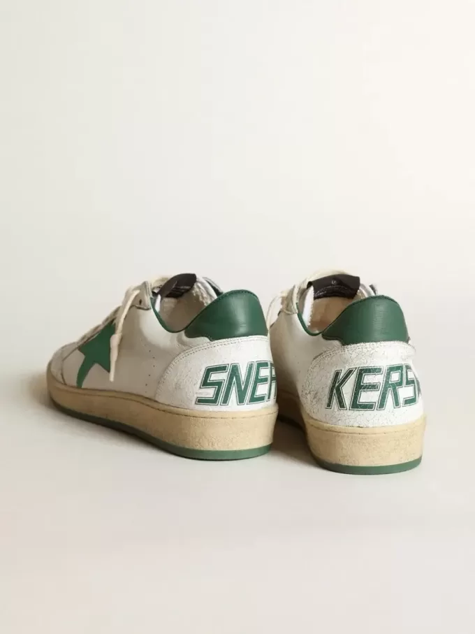 Ball Star da uomo in nappa bianca con stella e linguetta sul tallone in pelle verde