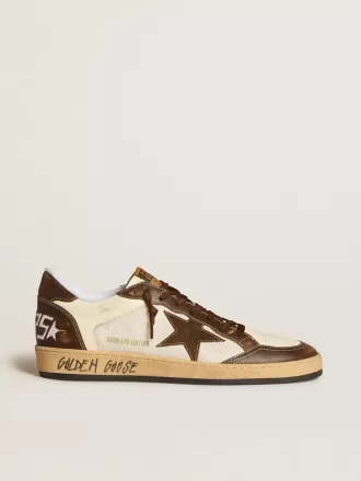 Ball Star da uomo in nappa e mesh con stella in pelle scamosciata e inserti in pelle marrone