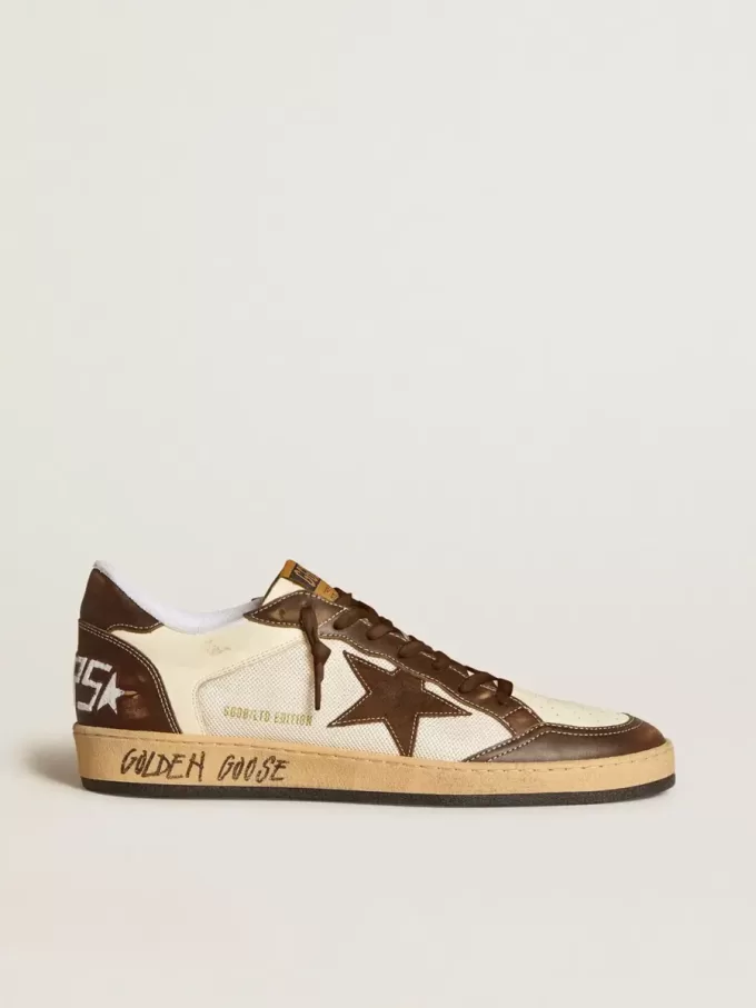 Ball Star da uomo in nappa e mesh con stella in pelle scamosciata e inserti in pelle marrone