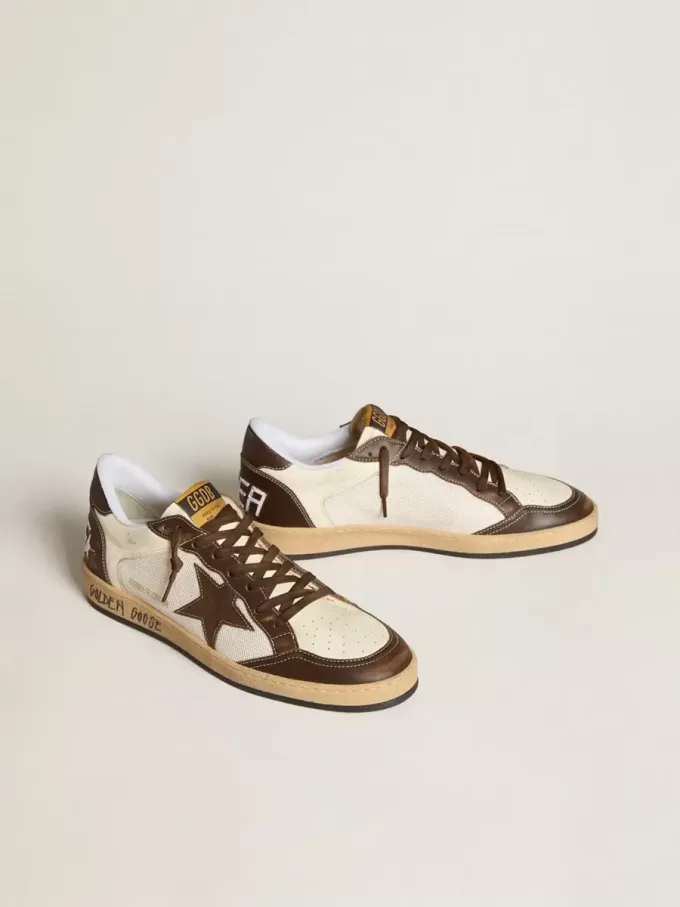 Ball Star da uomo in nappa e mesh con stella in pelle scamosciata e inserti in pelle marrone