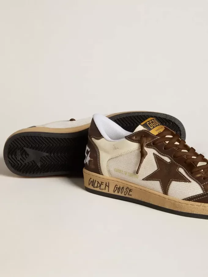 Ball Star da uomo in nappa e mesh con stella in pelle scamosciata e inserti in pelle marrone