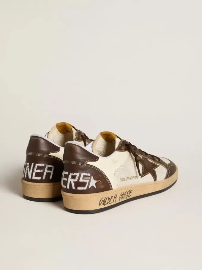 Ball Star da uomo in nappa e mesh con stella in pelle scamosciata e inserti in pelle marrone