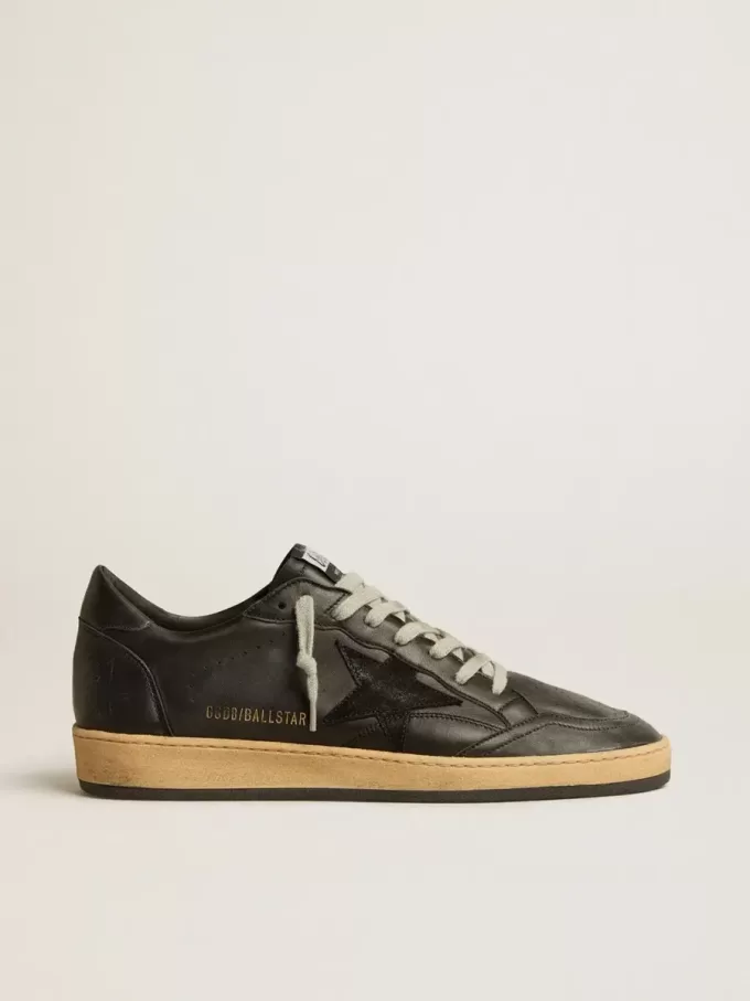 Ball Star da uomo in nappa nera con stella in pelle scamosciata e linguetta sul tallone in nappa