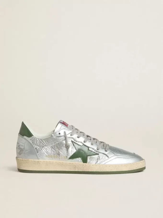 Ball Star da uomo in nylon argento con stella e linguetta sul tallone in pelle verde