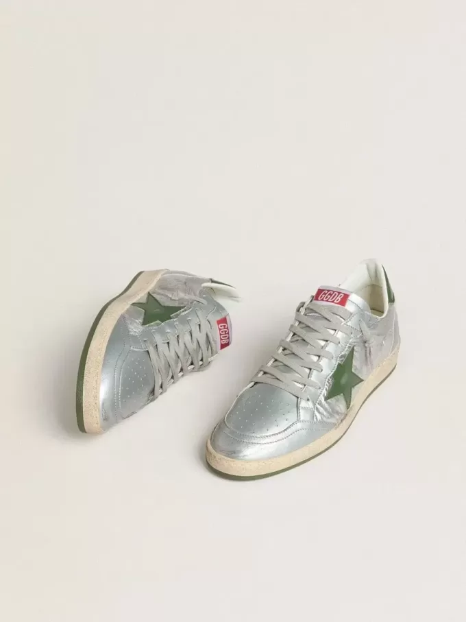 Ball Star da uomo in nylon argento con stella e linguetta sul tallone in pelle verde