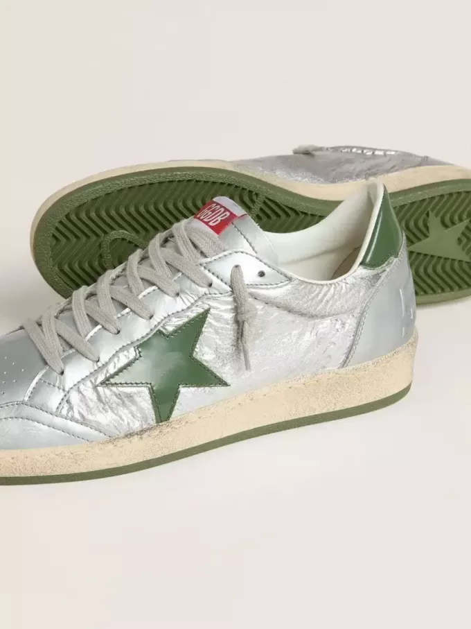 Ball Star da uomo in nylon argento con stella e linguetta sul tallone in pelle verde