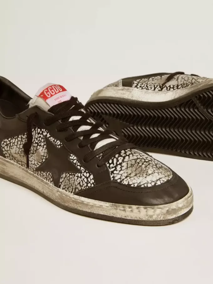Ball Star da uomo in pelle con stampa elefante e stella in pelle nera