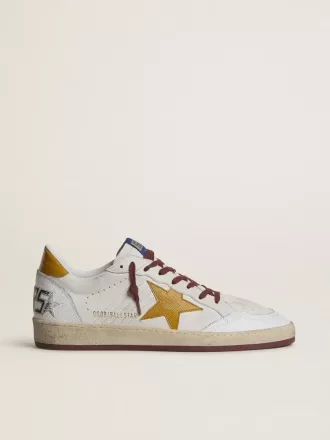 Ball Star da uomo in pelle nappa bianca con stella e linguetta sul tallone in pelle gialla con stampa animalier