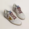 Ball Star da uomo in pelle nappa bianca con stella e linguetta sul tallone in pelle gialla con stampa animalier