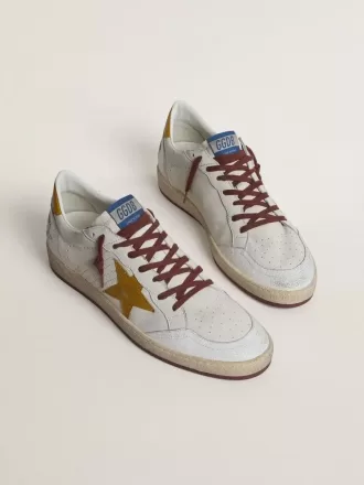 Ball Star da uomo in pelle nappa bianca con stella e linguetta sul tallone in pelle gialla con stampa animalier
