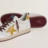 Ball Star da uomo in pelle nappa bianca con stella e linguetta sul tallone in pelle gialla con stampa animalier