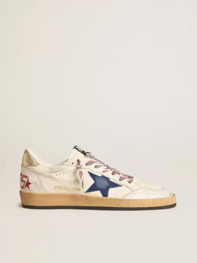 Ball Star da uomo in pelle nappa con stella in pelle scamosciata blu e linguetta sul tallone in pelle platino