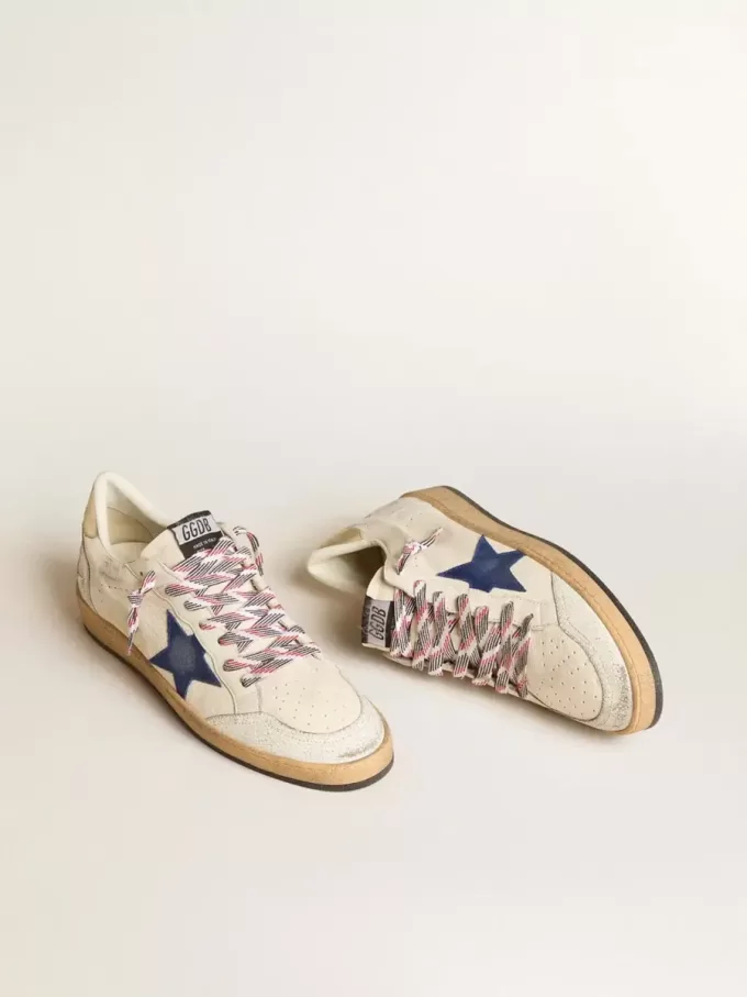 Ball Star da uomo in pelle nappa con stella in pelle scamosciata blu e linguetta sul tallone in pelle platino