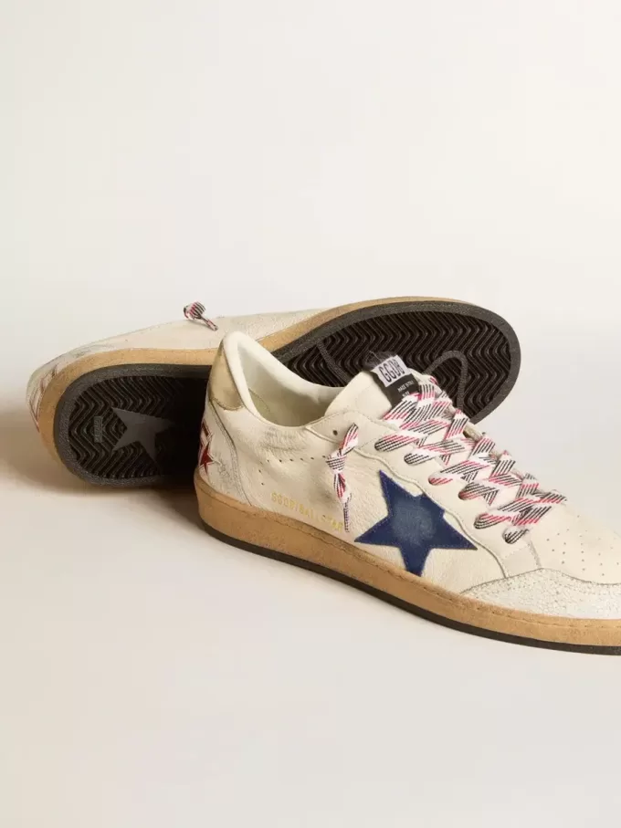 Ball Star da uomo in pelle nappa con stella in pelle scamosciata blu e linguetta sul tallone in pelle platino
