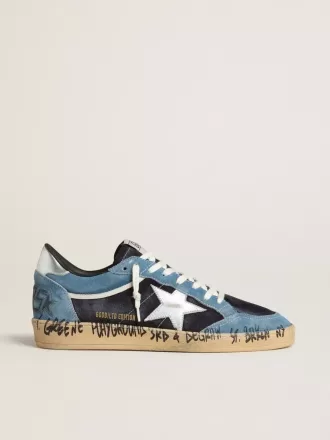 Ball Star da uomo in pelle scamosciata blu con stella e linguetta sul tallone in pelle argentata