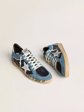 Ball Star da uomo in pelle scamosciata blu con stella e linguetta sul tallone in pelle argentata
