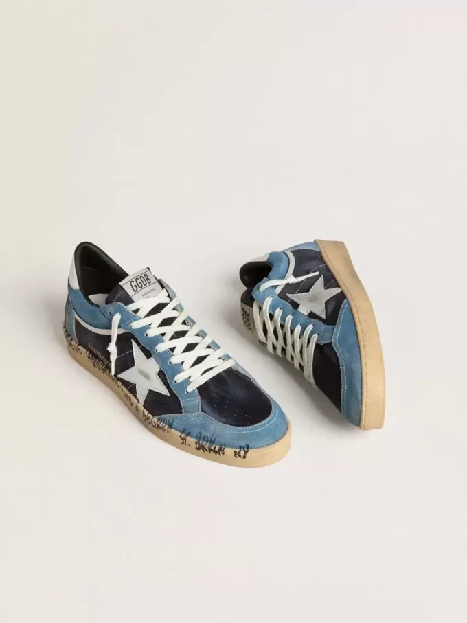 Ball Star da uomo in pelle scamosciata blu con stella e linguetta sul tallone in pelle argentata Ball Star da uomo in pelle scamosciata blu con stella e linguetta sul tallone in pelle argentata