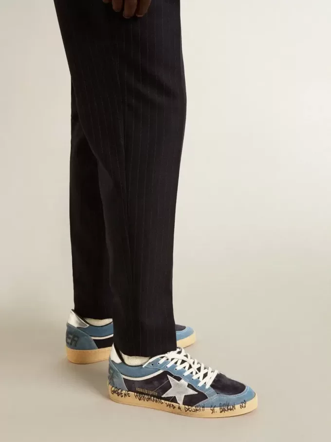 Ball Star da uomo in pelle scamosciata blu con stella e linguetta sul tallone in pelle argentata Ball Star da uomo in pelle scamosciata blu con stella e linguetta sul tallone in pelle argentata