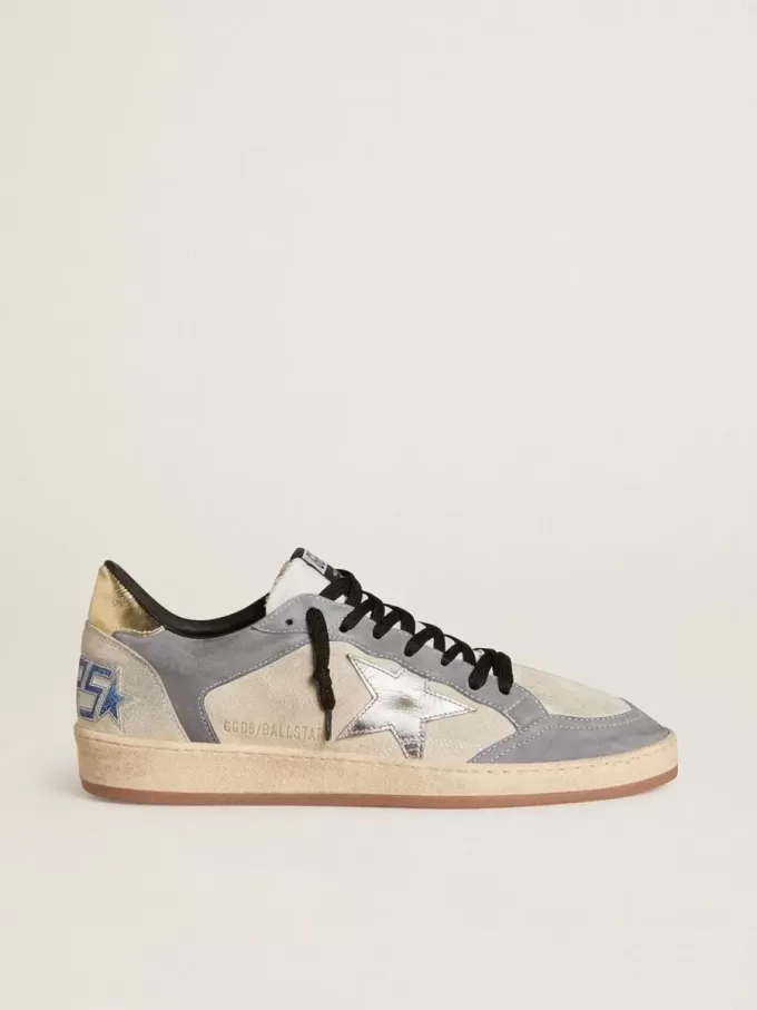 Ball Star da uomo in pelle scamosciata e nabuk con stella in pelle metallizzata argento e linguetta sul tallone in pelle metallizzata oro