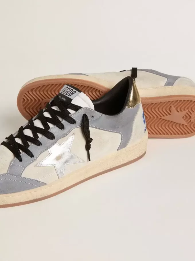 Ball Star da uomo in pelle scamosciata e nabuk con stella in pelle metallizzata argento e linguetta sul tallone in pelle metallizzata oro