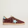 Ball Star da uomo in pelle scamosciata rosso scuro con stella azzurra e linguetta sul tallone