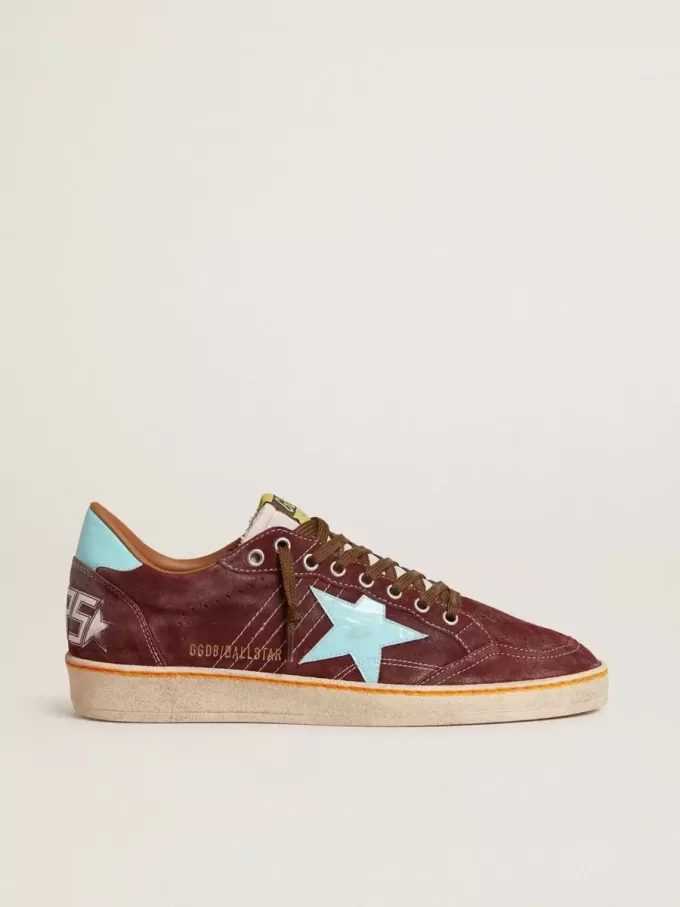 Ball Star da uomo in pelle scamosciata rosso scuro con stella azzurra e linguetta sul tallone