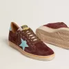 Ball Star da uomo in pelle scamosciata rosso scuro con stella azzurra e linguetta sul tallone