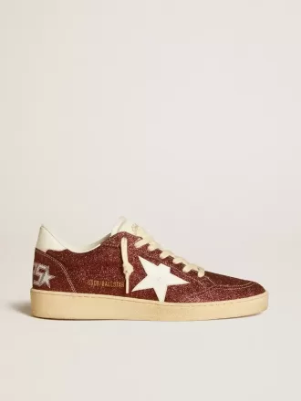 Ball Star in glitter bordeaux con stella e linguetta sul tallone in pelle bianca Ball Star in glitter bordeaux con stella e linguetta sul tallone in pelle bianca