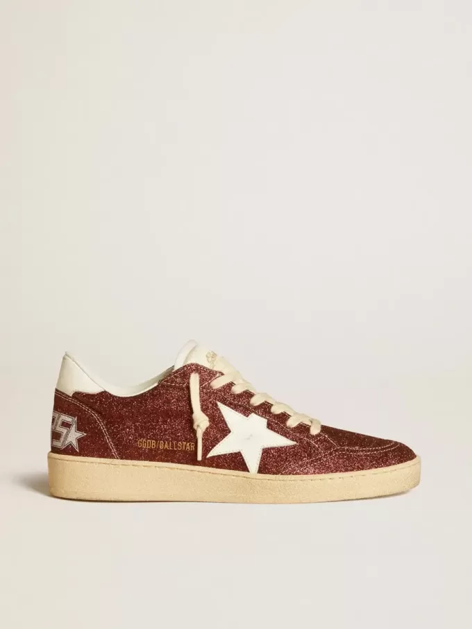 Ball Star in glitter bordeaux con stella e linguetta sul tallone in pelle bianca