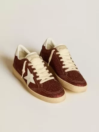 Ball Star in glitter bordeaux con stella e linguetta sul tallone in pelle bianca Ball Star in glitter bordeaux con stella e linguetta sul tallone in pelle bianca
