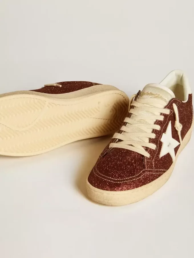 Ball Star in glitter bordeaux con stella e linguetta sul tallone in pelle bianca