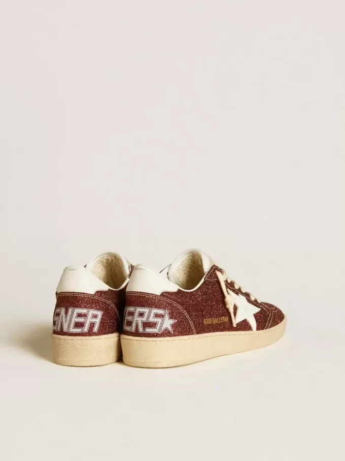 Ball Star in glitter bordeaux con stella e linguetta sul tallone in pelle bianca